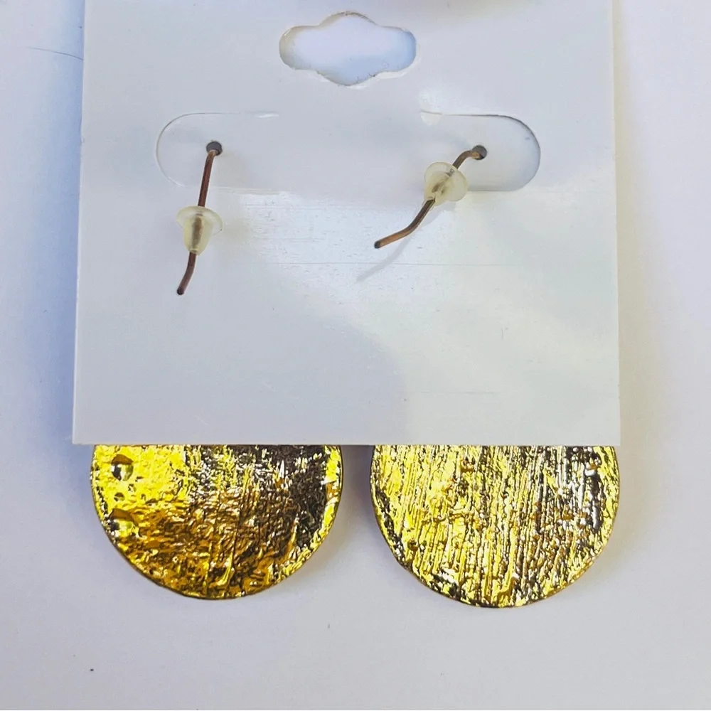 NEW Gold Tone Rhinestone Embedded Circle Dangle Earrings Fashion Jewelry NWT - Picture 2 of 4